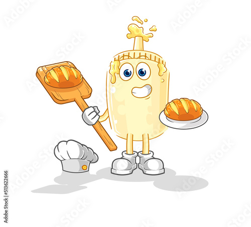 mayonnaise baker with bread. cartoon mascot vector