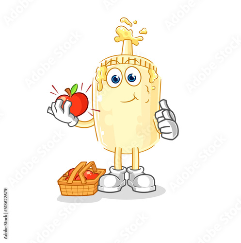 mayonnaise eating an apple illustration. character vector