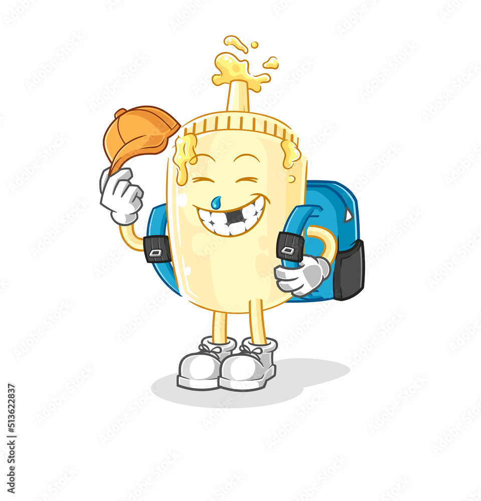 Obraz premium mayonnaise goes to school vector. cartoon character