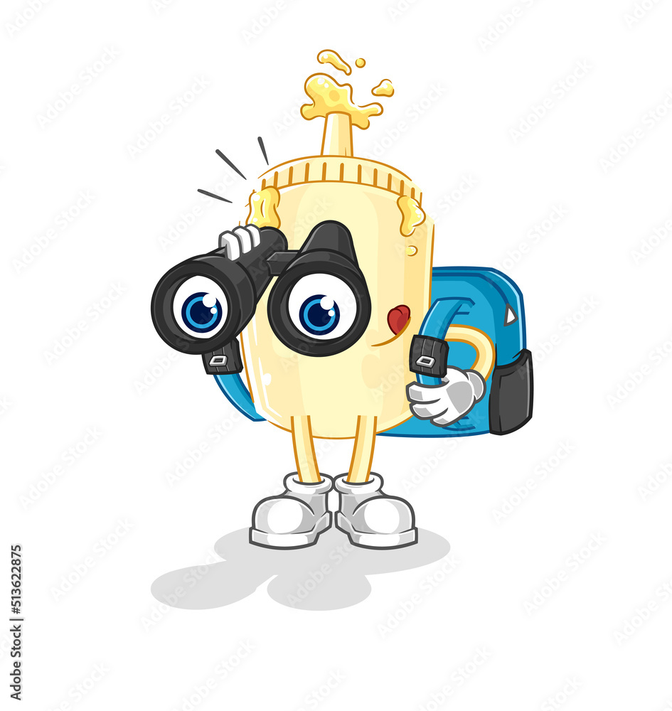 Fototapeta premium mayonnaise with binoculars character. cartoon mascot vector