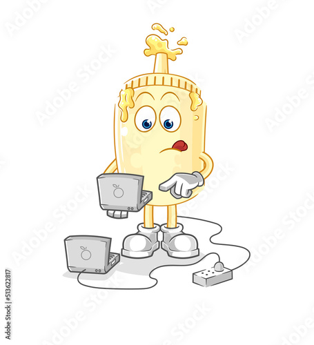 mayonnaise with laptop mascot. cartoon vector