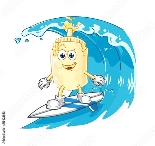 mayonnaise surfing character. cartoon mascot vector