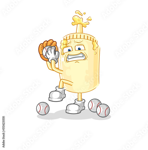 mayonnaise baseball pitcher cartoon. cartoon mascot vector