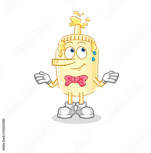 mayonnaise lie like Pinocchio character. cartoon mascot vector