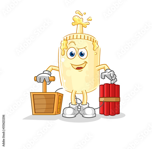 mayonnaise holding dynamite detonator. cartoon mascot vector