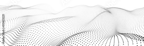 Wave of flowing particles on a white background. Abstract backdrop with dynamic elements of waves and dots. Vector