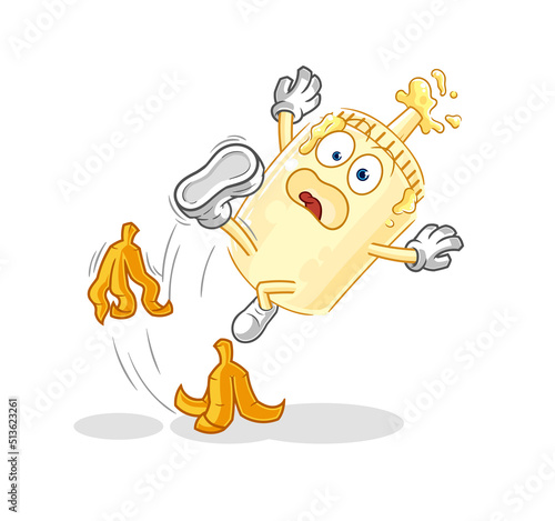 mayonnaise slipped on banana. cartoon mascot vector