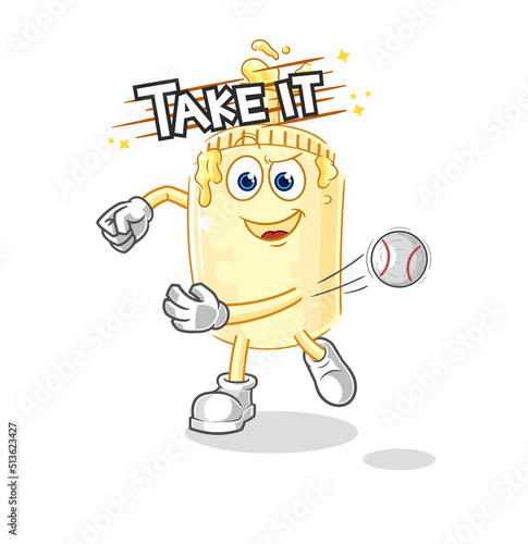 mayonnaise throwing baseball vector. cartoon character