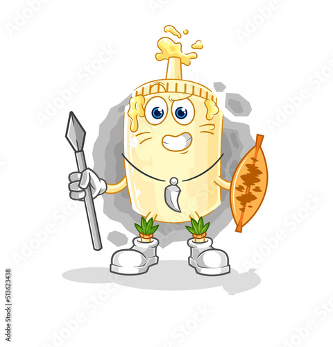 mayonnaise african tribal fighter mascot. cartoon vector