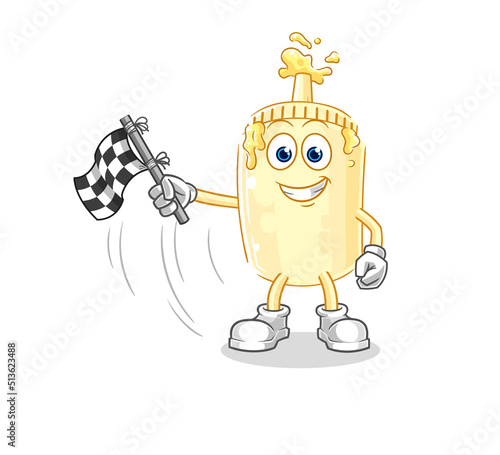 mayonnaise hold finish flag. cartoon mascot vector