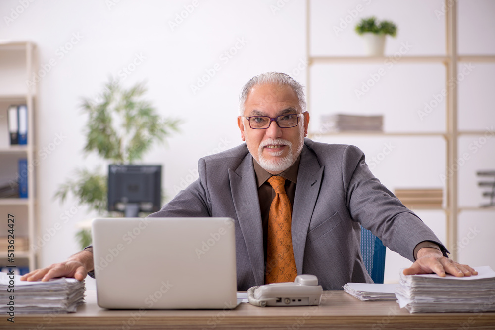 Old male employee working at workplace Old male employee working at workplace