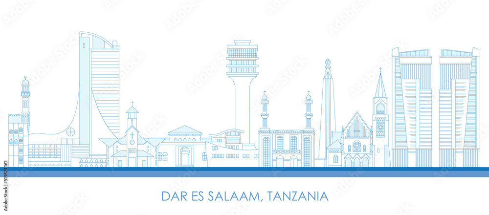 Outline Skyline panorama of city of Dar Es Salaam, Tanzania - vector illustration