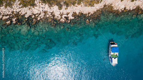 Diving boat near the coast of Kas, Turkey.