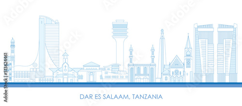 Outline Skyline panorama of city of Dar Es Salaam, Tanzania - vector illustration