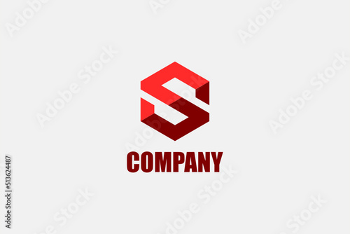 Vector logo element with initial S in hexagon or cube pattern. Usable for general business logo