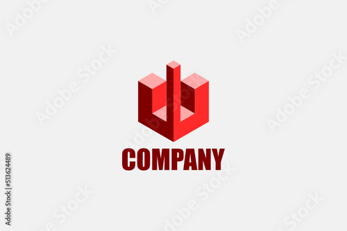 3D vector logo element with W or LL initials hexagon pattern graphic illustration. Usable for real estate and general business brands