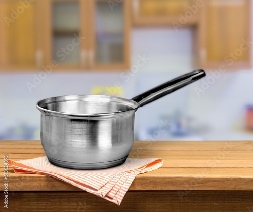 Classic frying pan with a non-stick coating on the desk