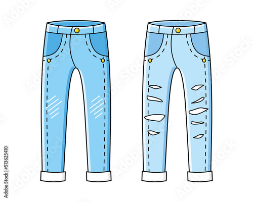 Blue new and faded ripped jeans pants isolated vector