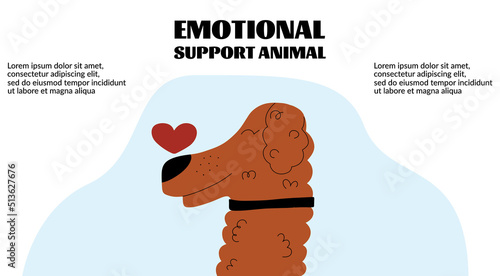 Dog banner template. Emotional support animal. Landing page, web design. Vector illustration in a flat style.