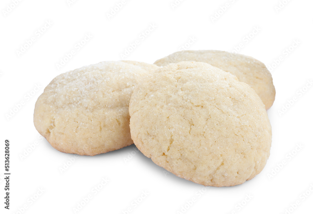 Three tasty sugar cookies isolated on white