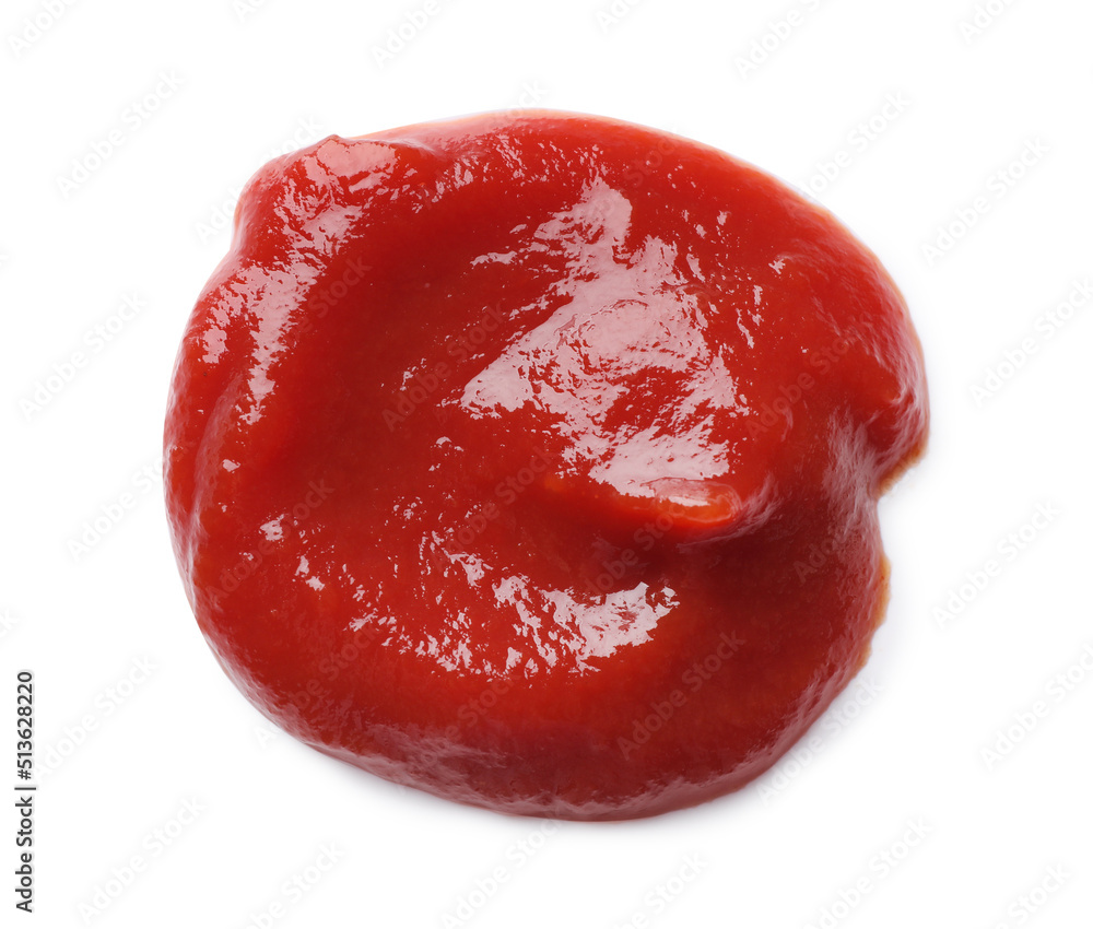 Tasty ketchup on white background, top view Tasty ketchup on white background, top view