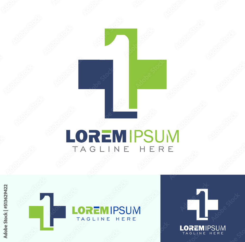 Obraz premium Green Cross and Number One Logo, moving line style logo