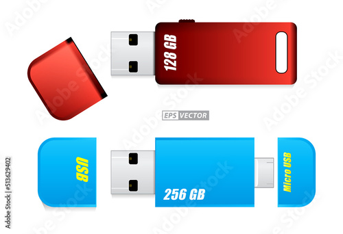 set of blank pen usb drive isolated or usb flash drive template for promotional branding or flash memory pen drive. eps vector