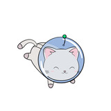 Kosmiczny kotek w kasku i skafandrze. Zabawny i uroczy kot astronauta, szukających przygód w kosmosie. Ilustracja wektorowa.