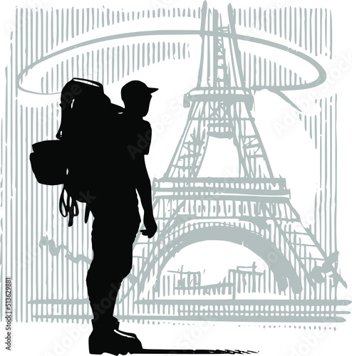 the vector illustration sketch silhouette of a traveling man