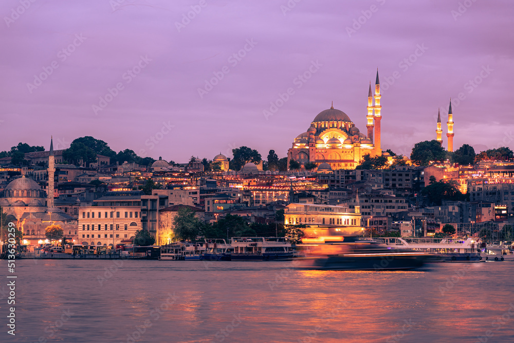 Old town at sunset - Fatih district and The Suleymaniye Mosque, Istanbul, Turkey
