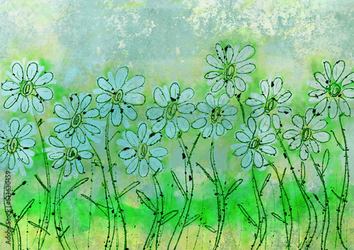 Quadro su tela graffiti grunge floral wall illustration, spray painted, dirty wall art