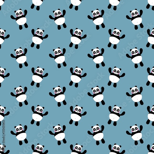Fototapeta Naklejka Na Ścianę i Meble -  Cartoon seamless kawaii panda pattern for kids and fabrics and textiles and wrapping paper and kindergarten