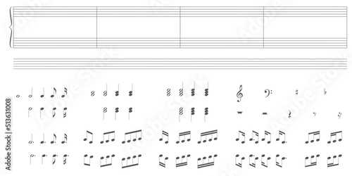 五線譜, 音符など楽譜・音楽モチーフの素材集 ベクターイラスト