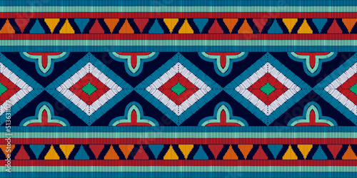Ikat ethnic textile motif seamless pattern design. Aztec fabric carpet mandala ornaments textile decorations wallpaper. Tribal boho native turkey traditional embroidery vector background 