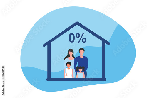 Home loan house interest 0% rate, Loan and  estate mortgage concept family buy house vector illustration