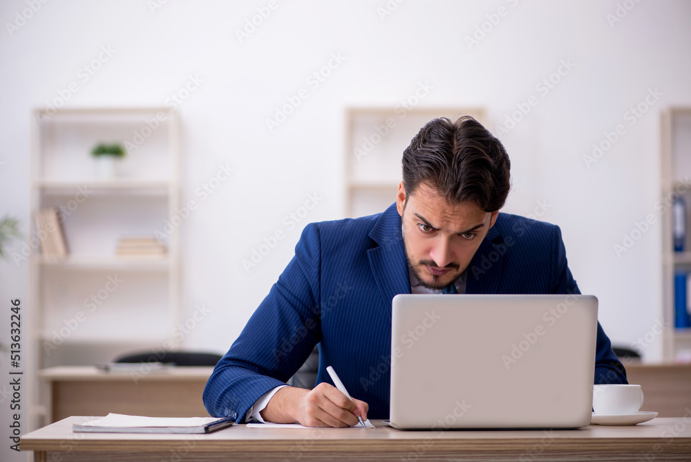 Young male employee working in the office Young male employee working in the office