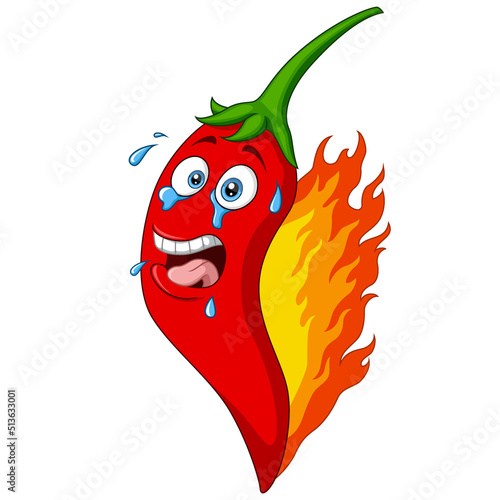 Red hot chili pepper breathing fire and sweating