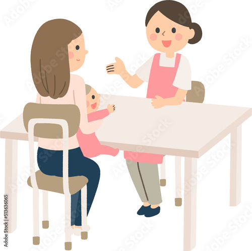 保健師さんと話す女性と赤ちゃん
