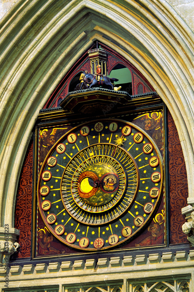 The Medieval clock inside Wells Cathedral, Somerset, England. Oldest in Europe.