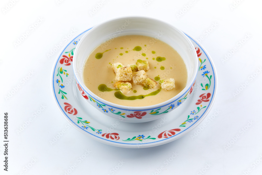 cream soup on the white background cream soup on the white background