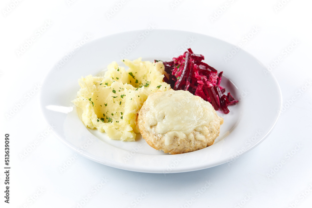 cutlet with mashed potato and salad cutlet with mashed potato and salad