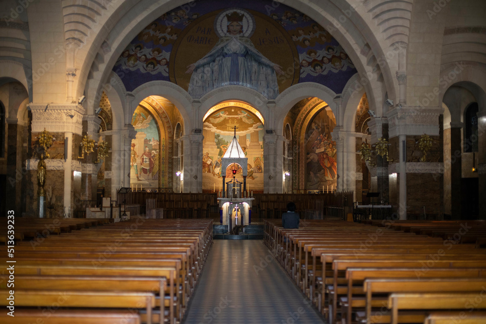 The nave at The Sanctuary of Our Lady of Lourdes