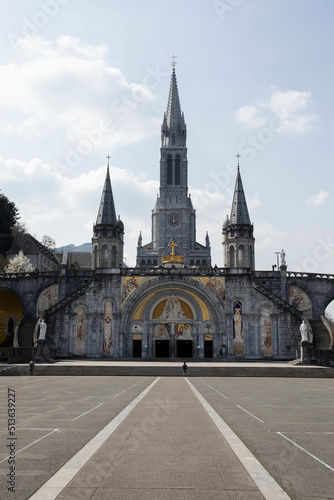The front of The Sanctuary of Our Lady of Lourdes in France
