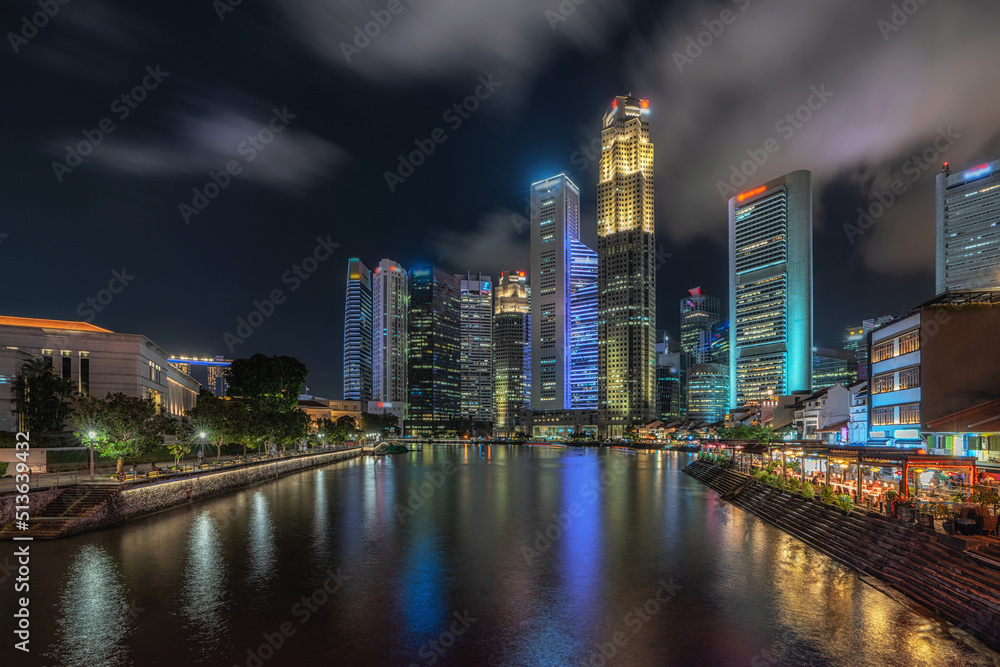 Scenic night view of Singapore Central Business District (CBD) - Vertical Image