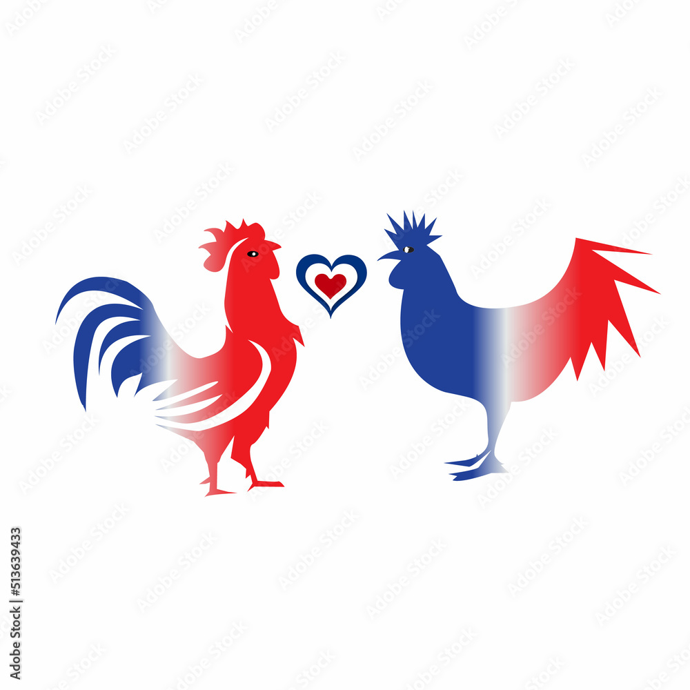 Rooster with heart of france for happy bastille day. Rooster with heart of france for happy bastille day.