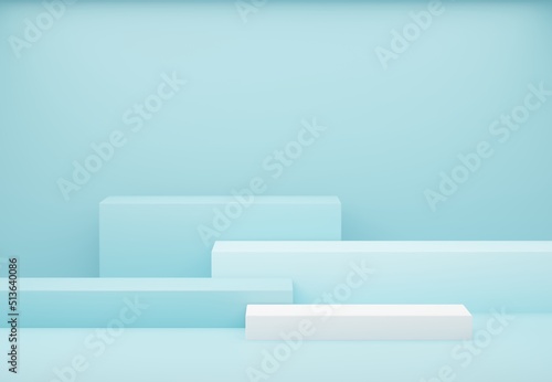 3d background product display podium scene. Blue square podium product, Blue product display, Blue product stand on blue background