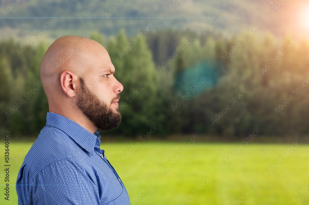 Man breathing fresh air in nature a sunny day Man breathing fresh air in nature a sunny day