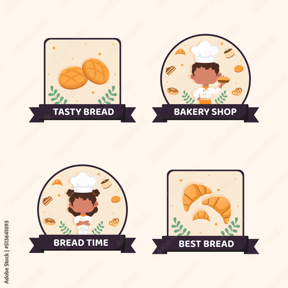 Bakery Shop Social Media Label Template Flat Cartoon Background Vector Illustration