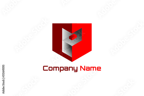 3D vector logo element with initial P in shield shape. Usable for real estate, technology and general business brands