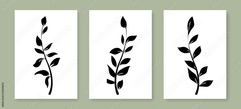 Vector Set of Hand Drawn Flowers. Black Flowers on White Background Prints Wall Art Set. Art Floral Illustration. Good for T-shirt and Wall Decor, Logos, Cosmetics. Minimalist Plants Creative Design.